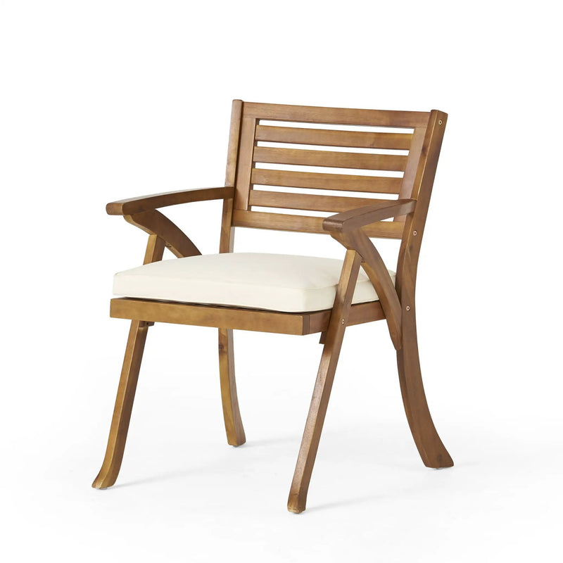 Outdoor Hermosa 5 Piece Wood Dining Set With Cushions - Teak / Beige by HouseOfZazla