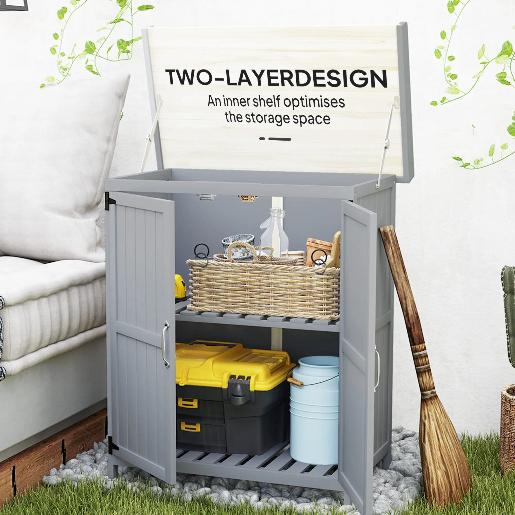 Wooden Potting Bench with 2 Doors and Outdoor Storage Cabinet by HouseOfZazla
