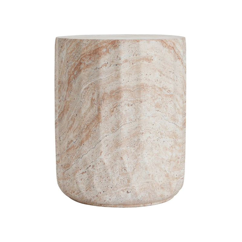 Outdoor / Indoor Lightweight Concrete Side Table, Cylinder Travertine Finish Accent Table - Beige by HouseOfZazla