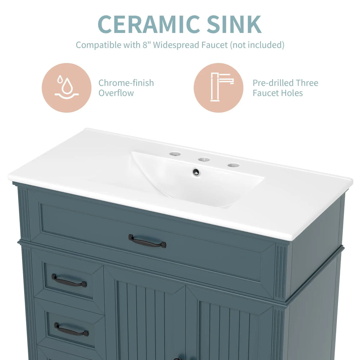 Bathroom Vanity With Sink, 2 Doors 2 Drawers, Freestanding Design by HouseOfZazla