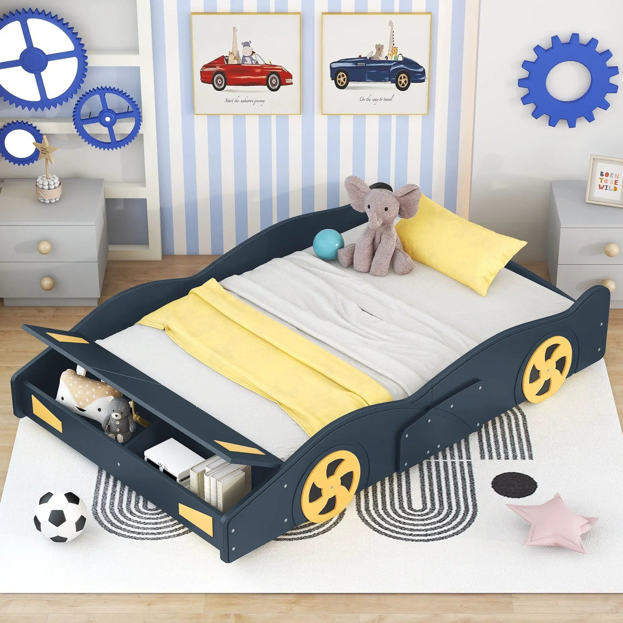 Race Car Shaped Platform Bed With Wheels And Storage by HouseOfZazla
