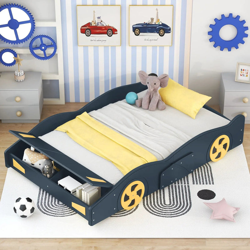 Race Car Shaped Platform Bed With Wheels And Storage by HouseOfZazla