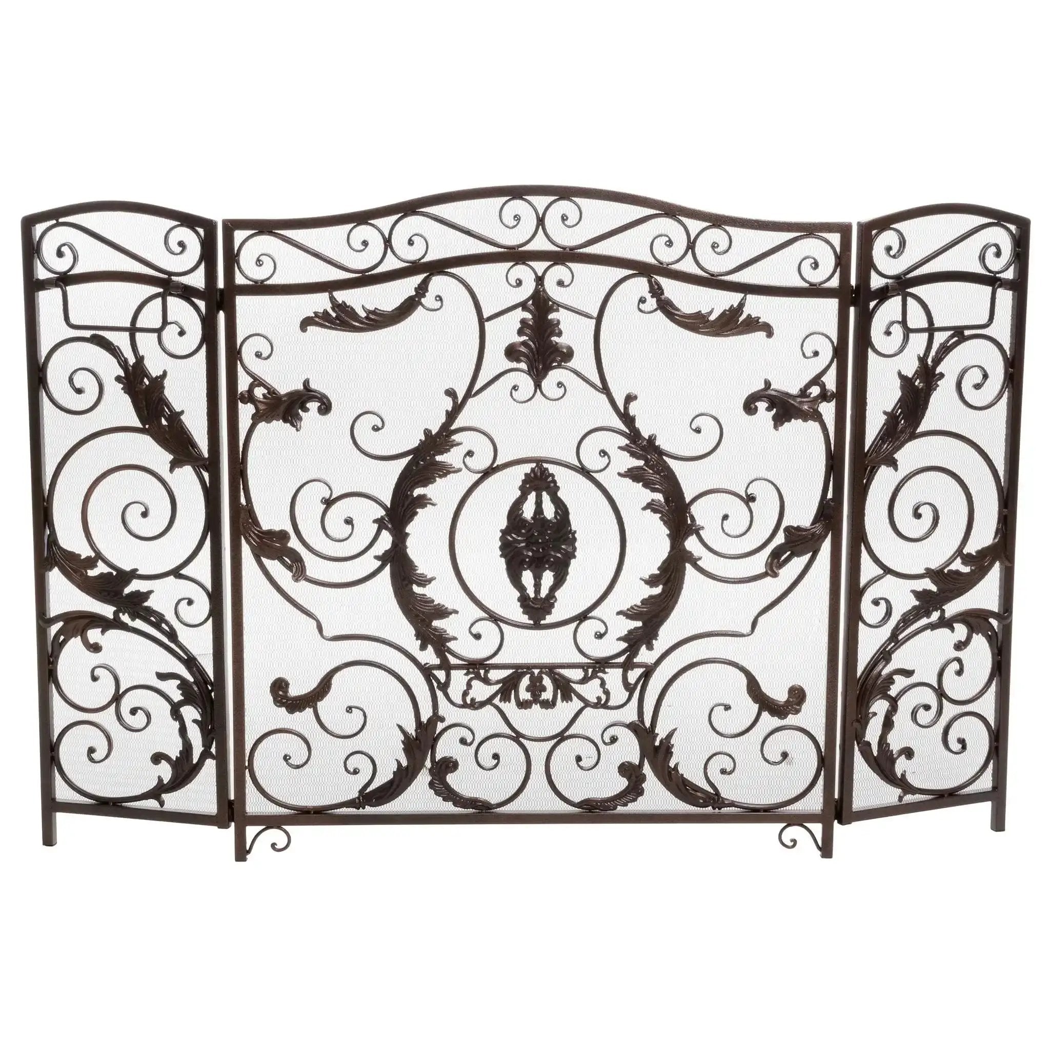 Mariella Traditional Floral Iron Fireplace Screen with Ornate Design by HouseOfZazla