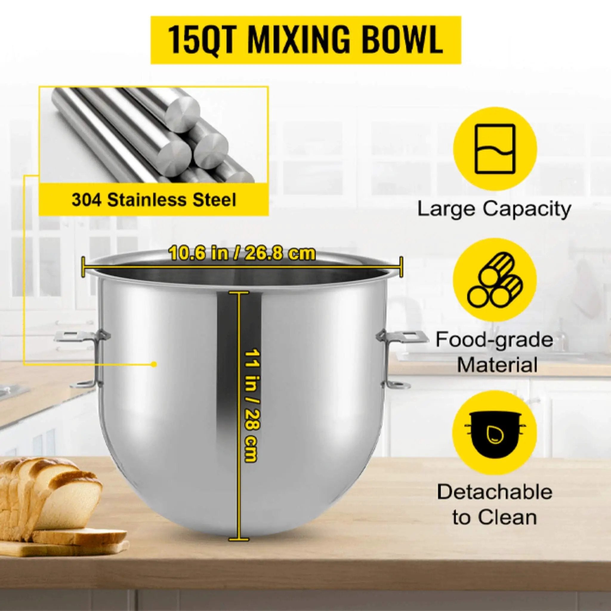 600W Commercial Dough Kneader Bakery Mixer Machine, 15QT (SAK95629) by SAKSBY WHOLESALE