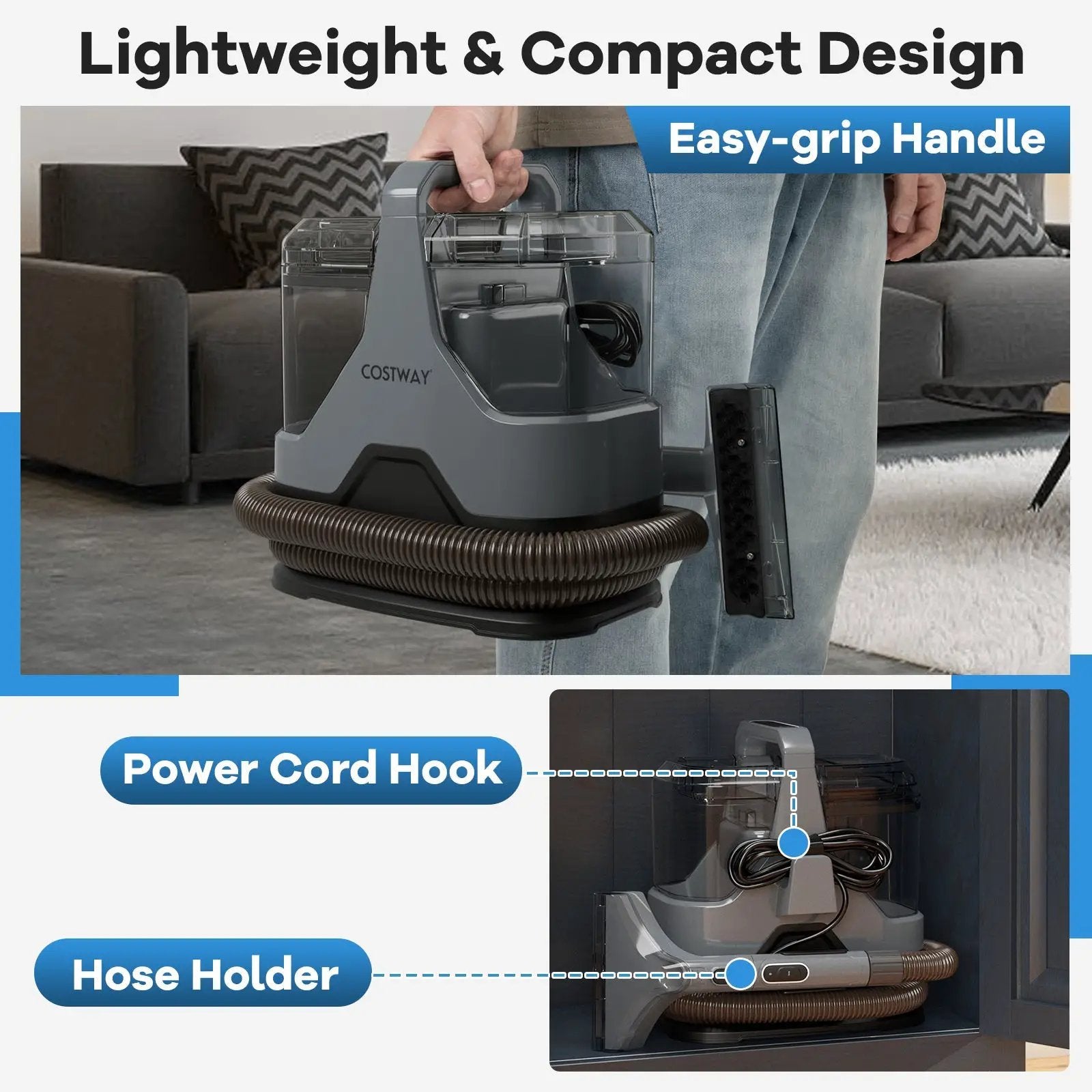 600W Upholstery Cleaner Machine with 15Kpa Powerful Suction and Versatile Attachments-Gray by DirectDeals
