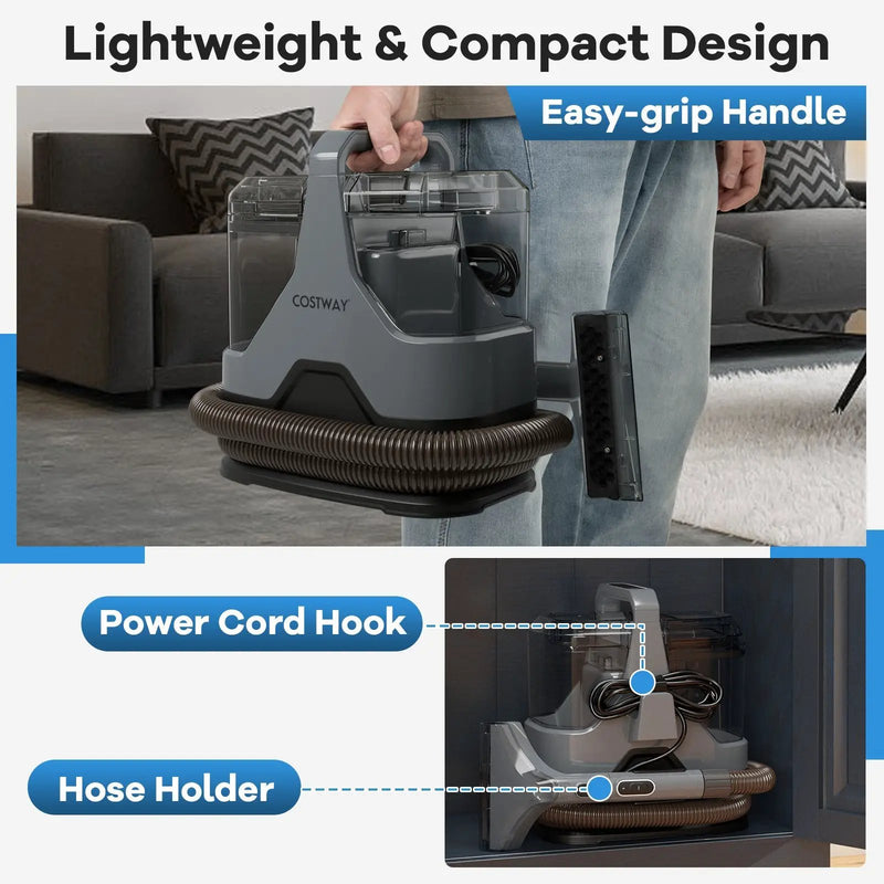 600W Upholstery Cleaner Machine with 15Kpa Powerful Suction and Versatile Attachments-Gray by DirectDeals
