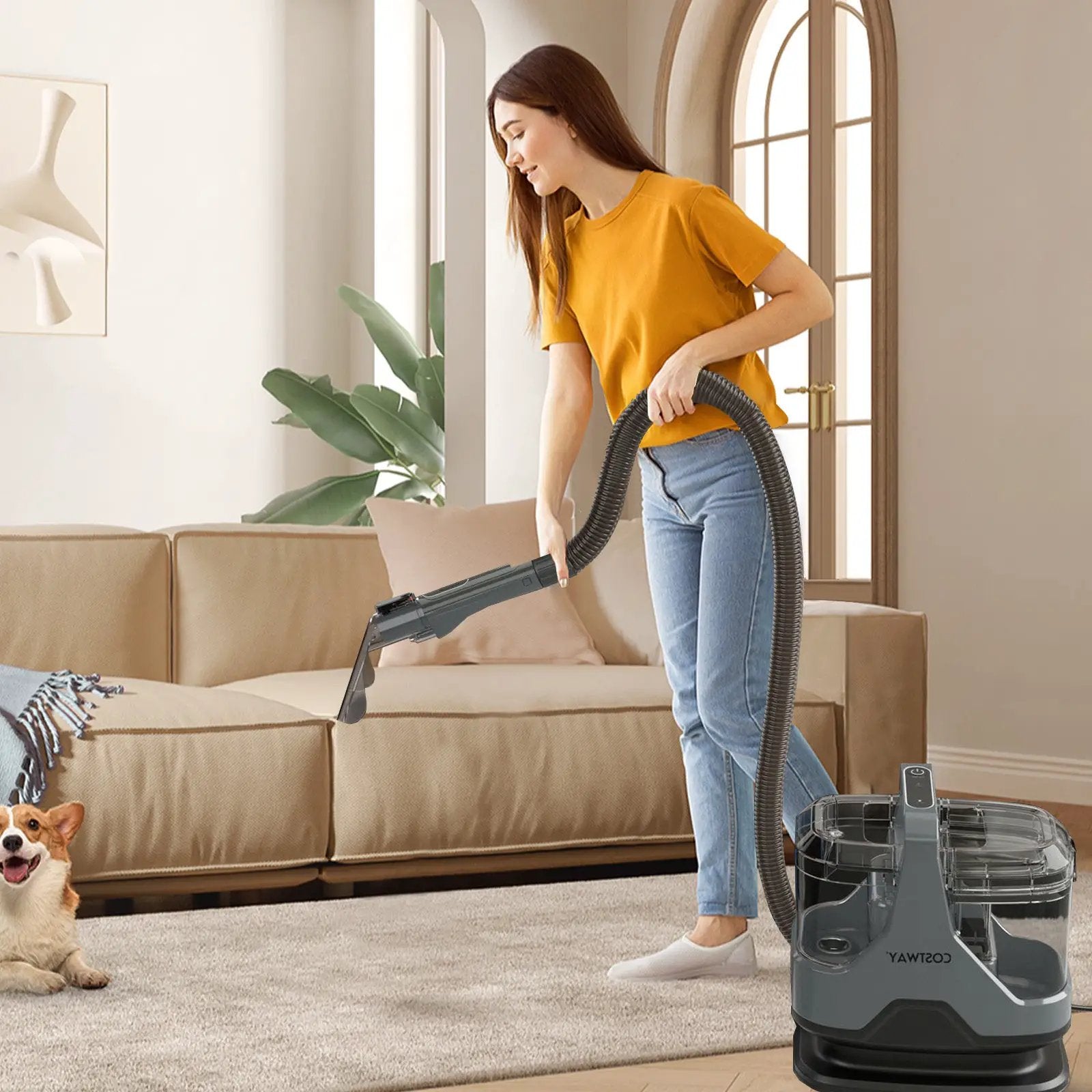 600W Upholstery Cleaner Machine with 15Kpa Powerful Suction and Versatile Attachments-Gray by DirectDeals