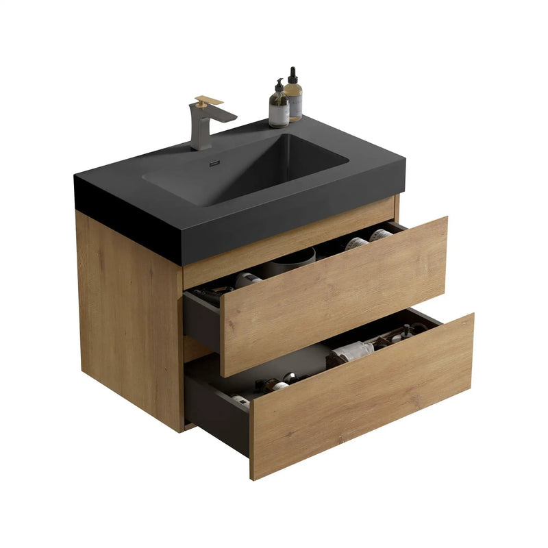 Alice - Natural Oak Bathroom Vanity With Sink, Large Storage Wall Mounted Floating Bathroom Vanity For Modern Bathroom, One-Piece Sink Basin Without Drain by Unique Piece Furniture