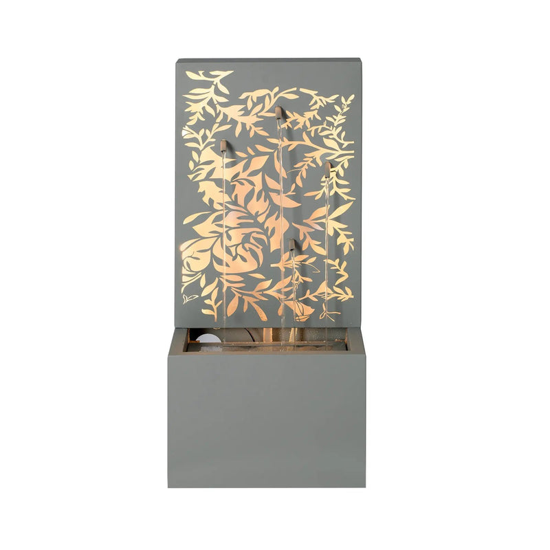 30.71' Light Gray Metal Leaf Cutout Outdoor Water Wall Fountain with LED Lights by HouseOfZazla