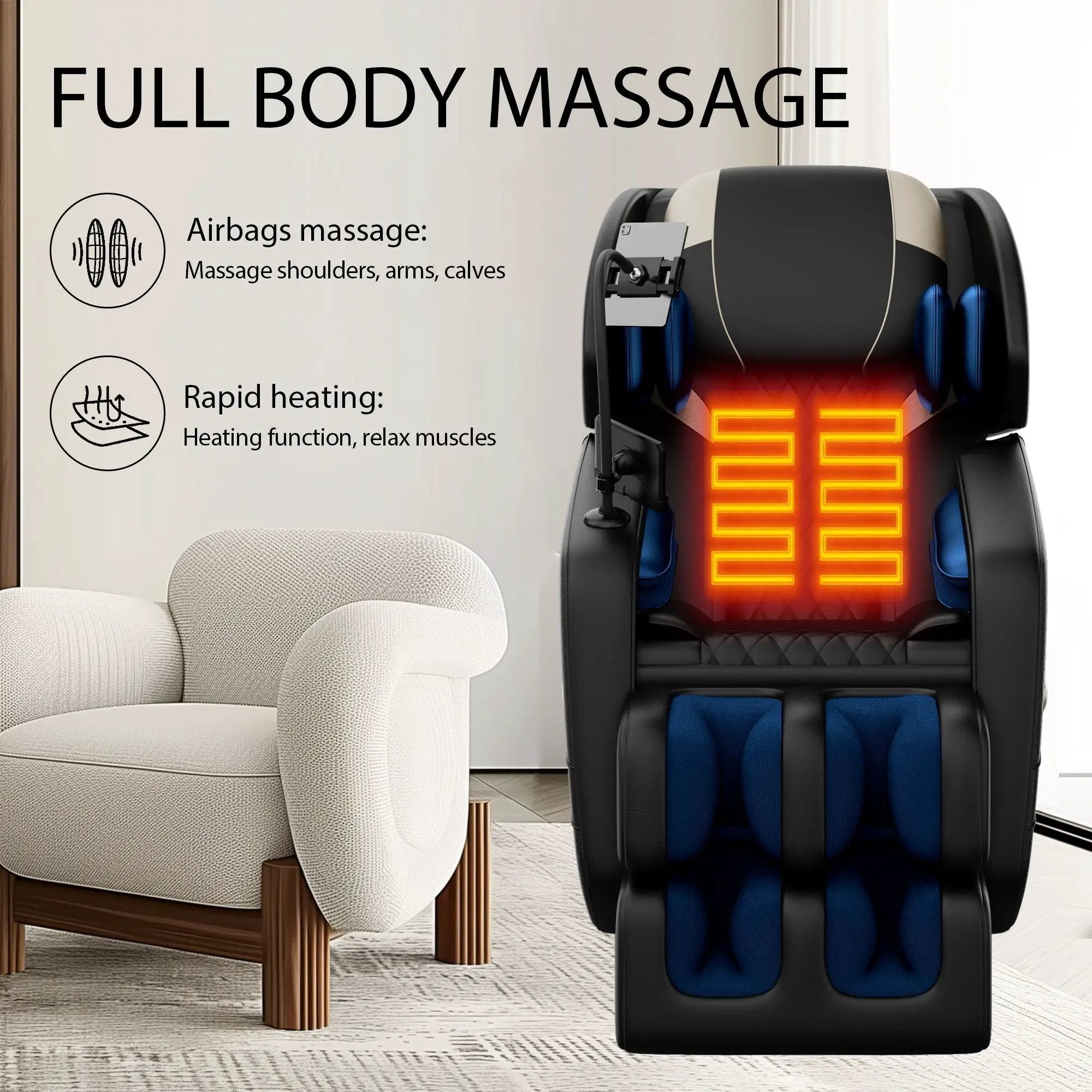 Massage Chair Recliner With Zero Gravity, Full Body Air Pressure - Black by HouseOfZazla