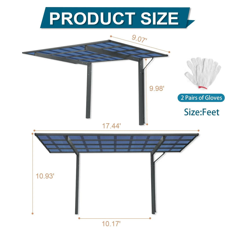 Outdoor Carport, Single Carport Aluminum Metal Frame And Polycarbonate Panels Car Port For Outdoor Driveway Car, Truck - Charcoal by HouseOfZazla