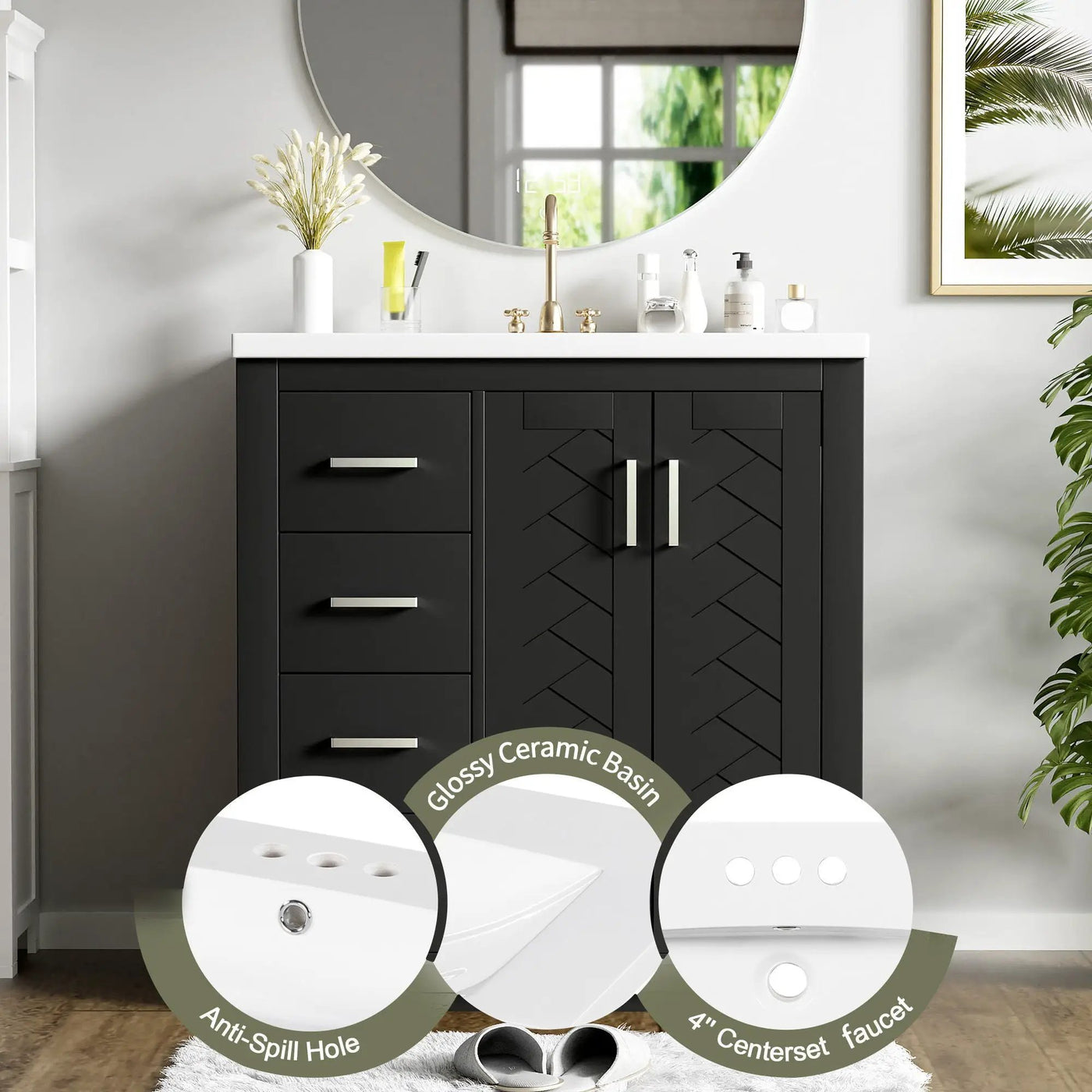 Ceramic Sink Combo, Freestanding Vanity Set With 3 Drawers & Soft Closing Doors by HouseOfZazla