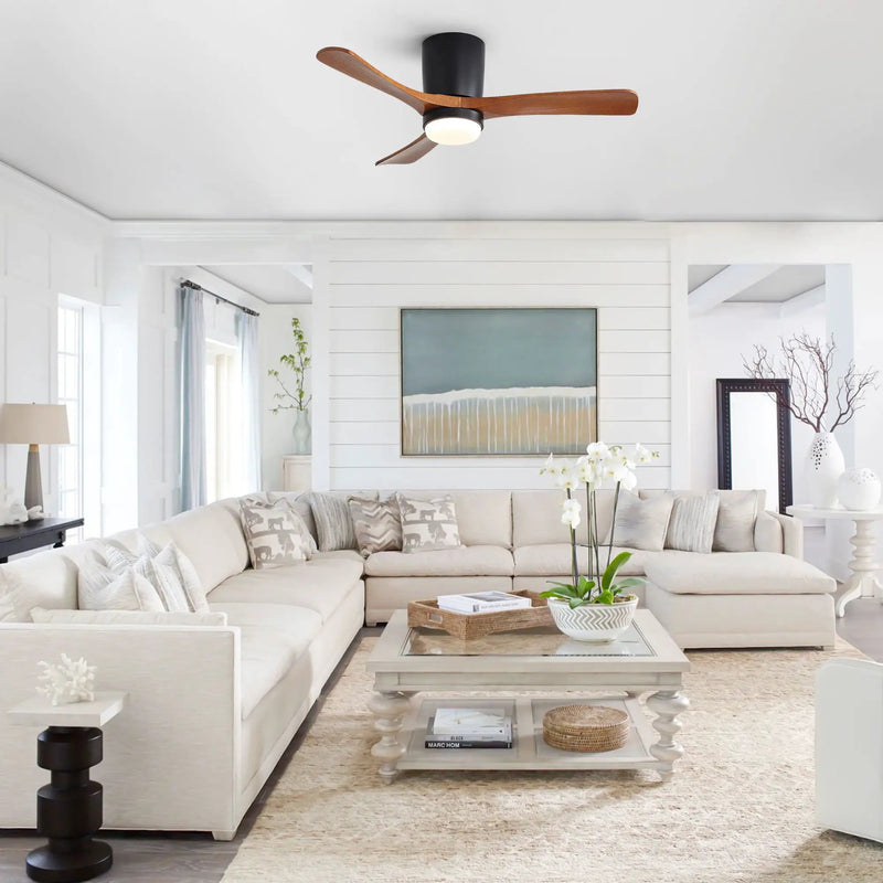 Ceiling Fan With Light, Dimmable 3 Color LED, 1 / 4 / 8H Timer, Silent For Bedroom - Matte Black by Unique Piece Furniture
