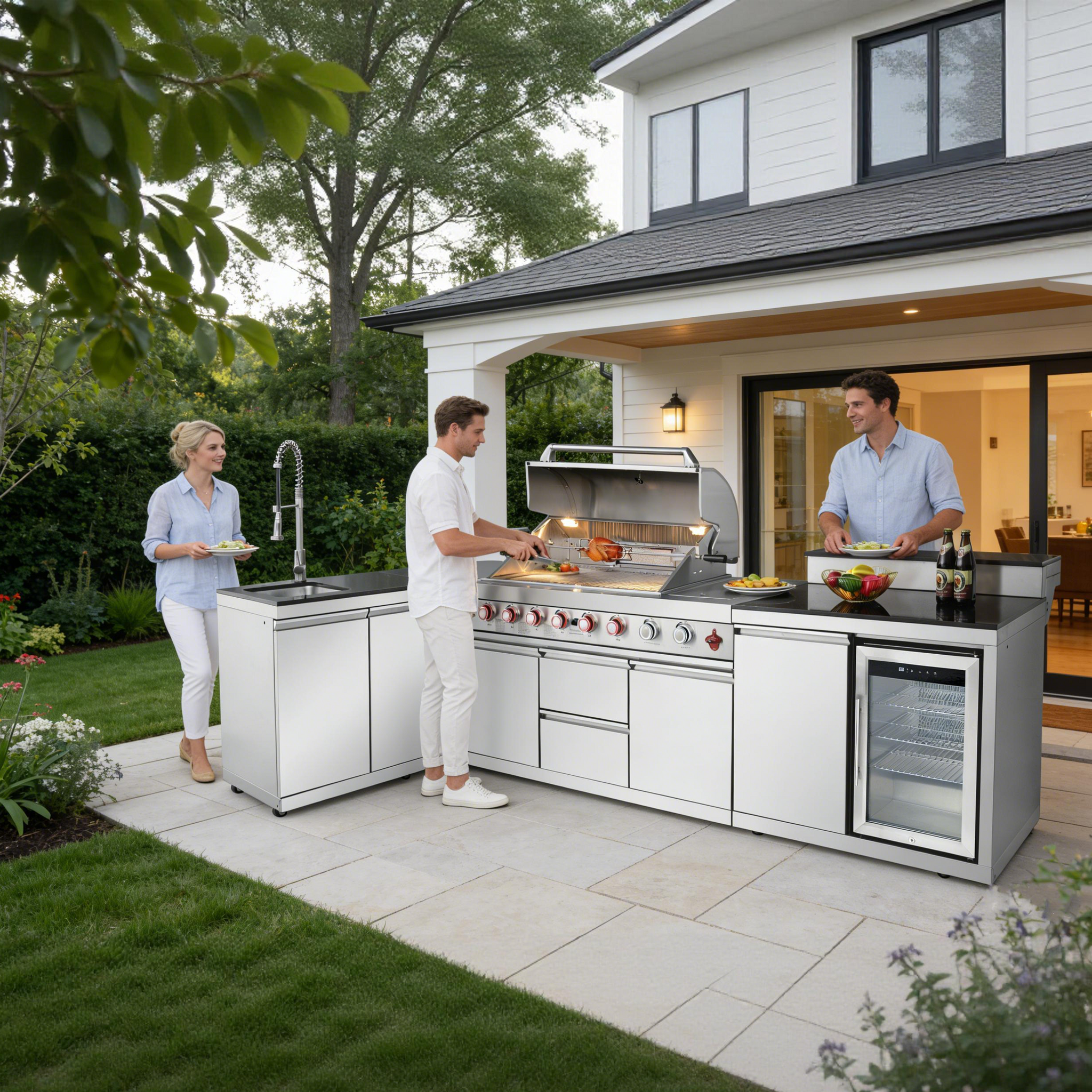 Outdoor Kitchen Island 95.8 Inch 6+1 Burner Propane Gas BBQ Grill 95500 BTU 304 Stainless Steel by HouseOfZazla