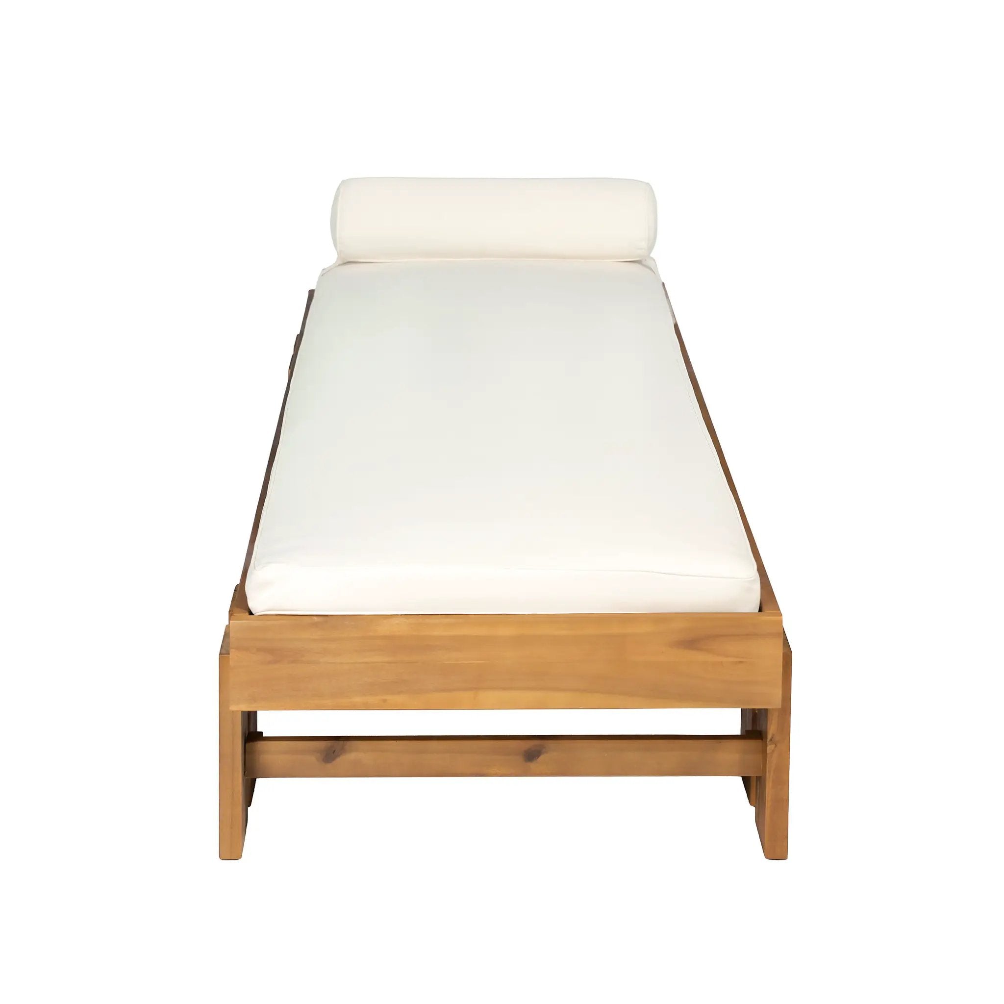 Teak Finish Acacia Wood Daybed with Cream Cushion by HouseOfZazla
