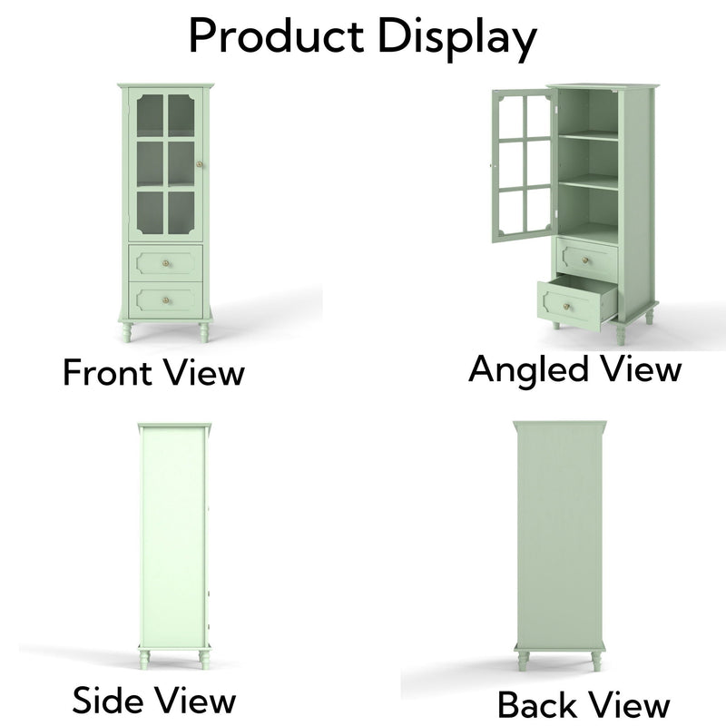 Minimalism Buffet Cabinet With Glass Doors And Double Drawer