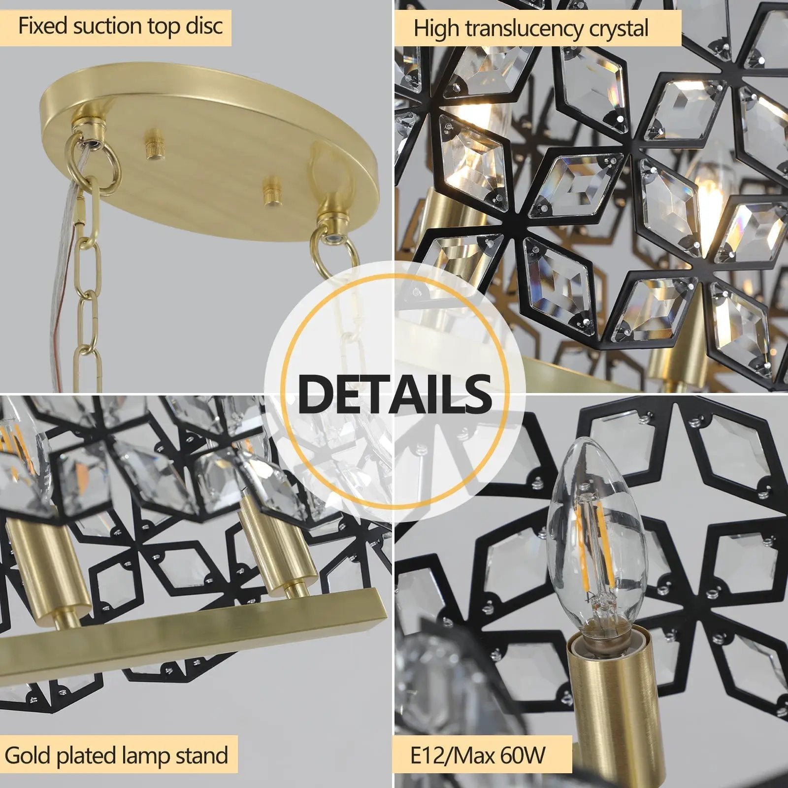 39" Contemporary Crystal and Black-Gold Pendant Chandelier by HouseOfZazla