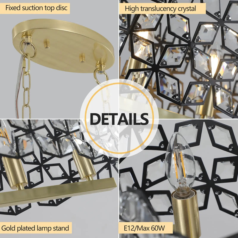 39" Contemporary Crystal and Black-Gold Pendant Chandelier by HouseOfZazla