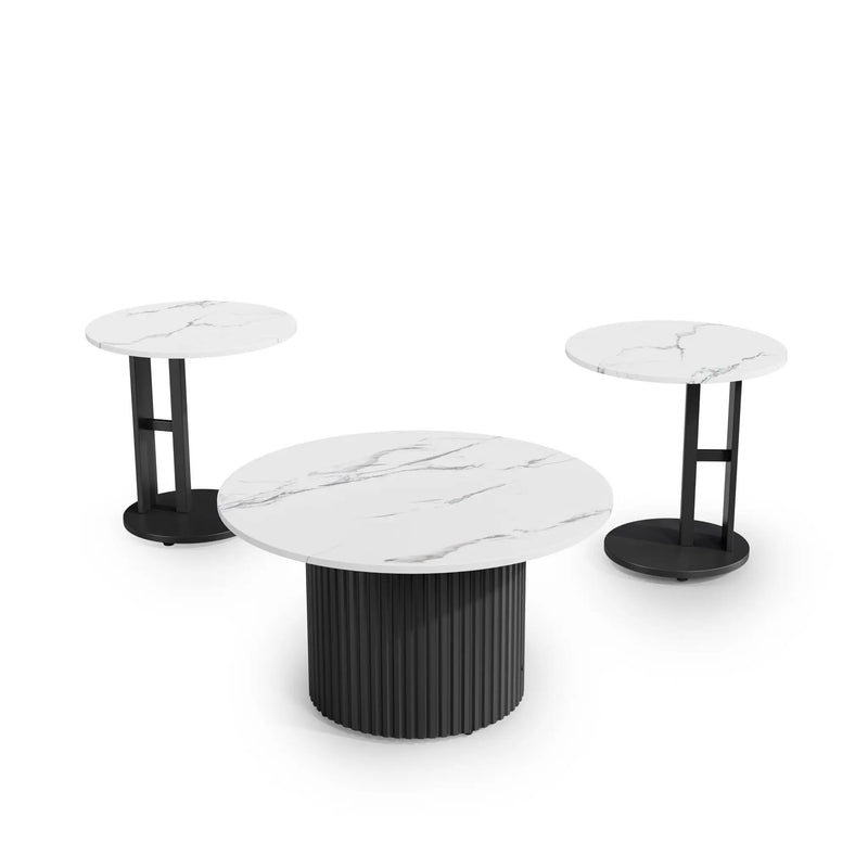 Coffee Table Set of 3 with Faux Marble Top and Metal Legs by HouseOfZazla