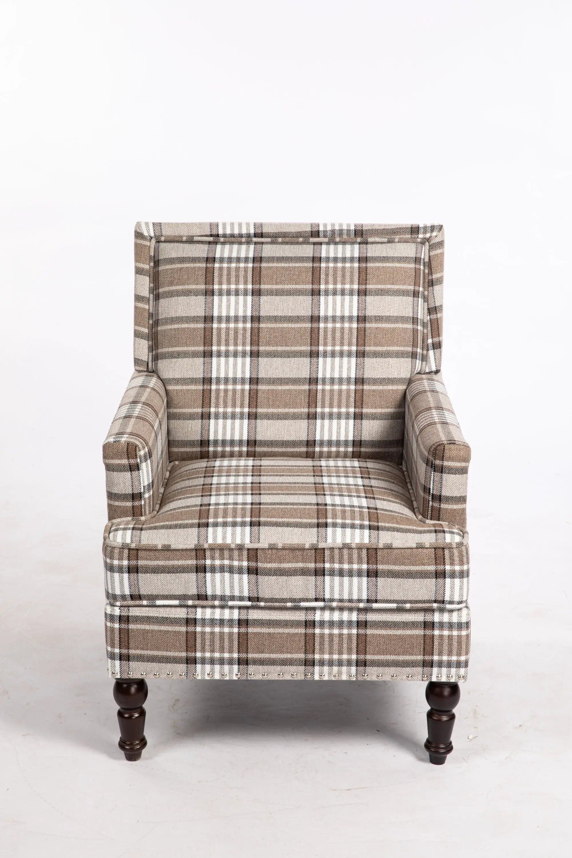 Upholstered Accent Chair with Brown Linen Fabric and Nailhead Trim by HouseOfZazla