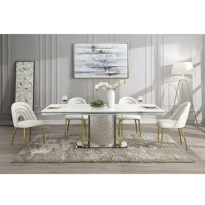 Fadri - Side Chair (Set of 2) - Teddy Sherpa & Mirrored Gold by Unique Piece Furniture
