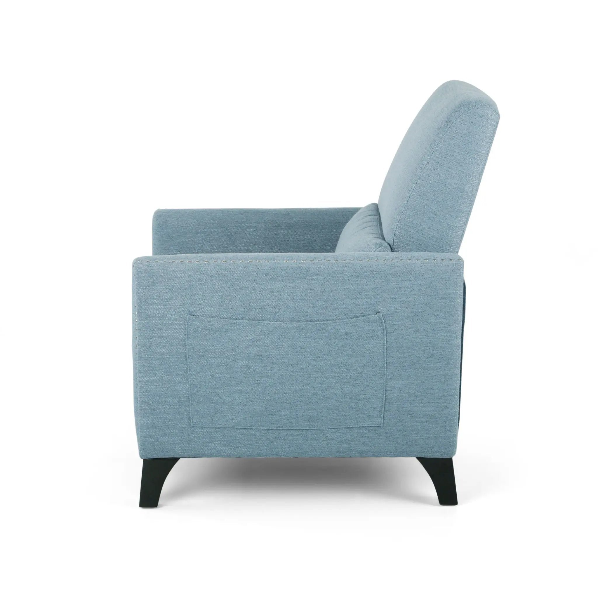 Repose Upholstered Recliner Chair With Nailhead Trim And Side Pocket - Light Blue by Unique Piece Furniture