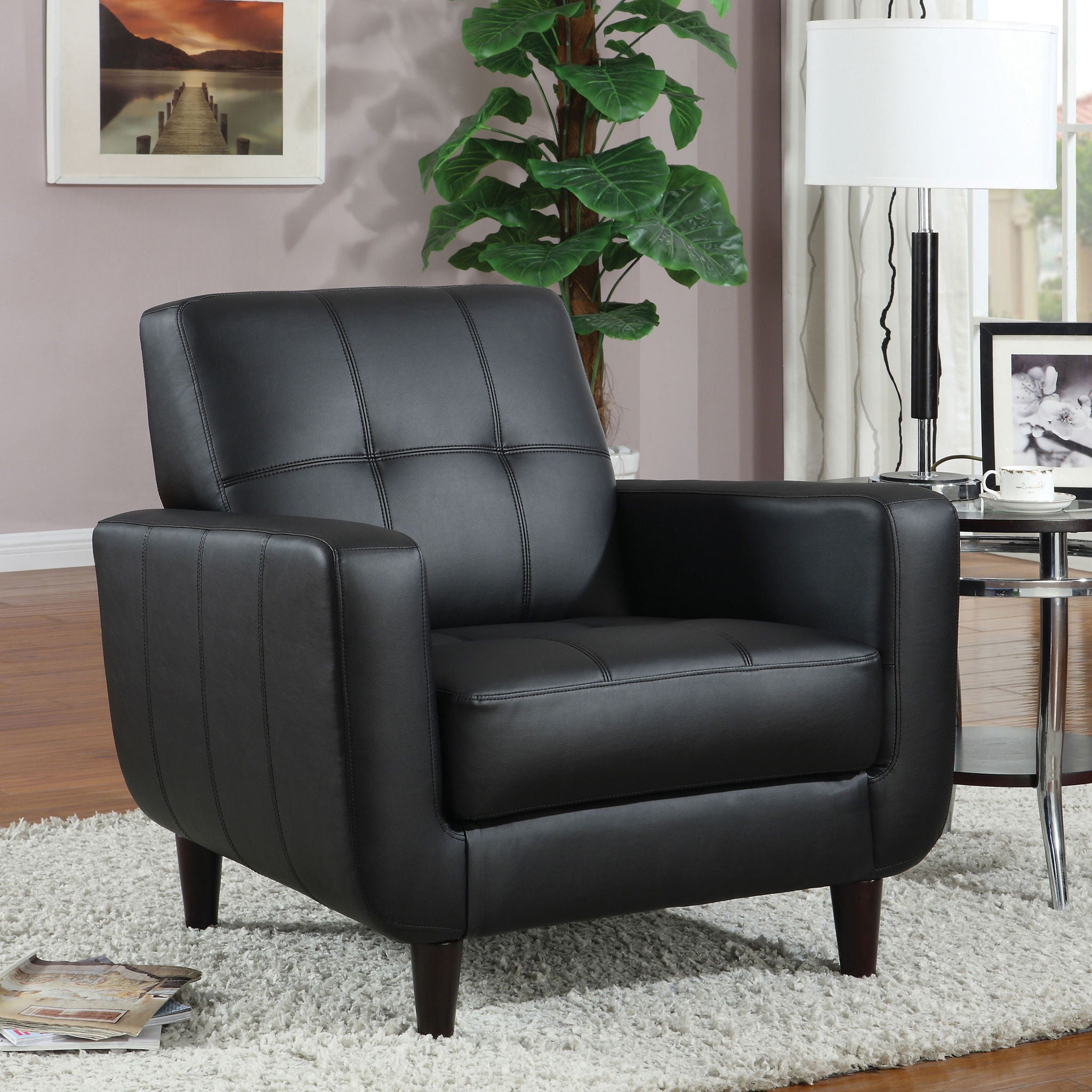 Track Arm Accent Chair With Tufted Upholstery - Black by HouseOfZazla