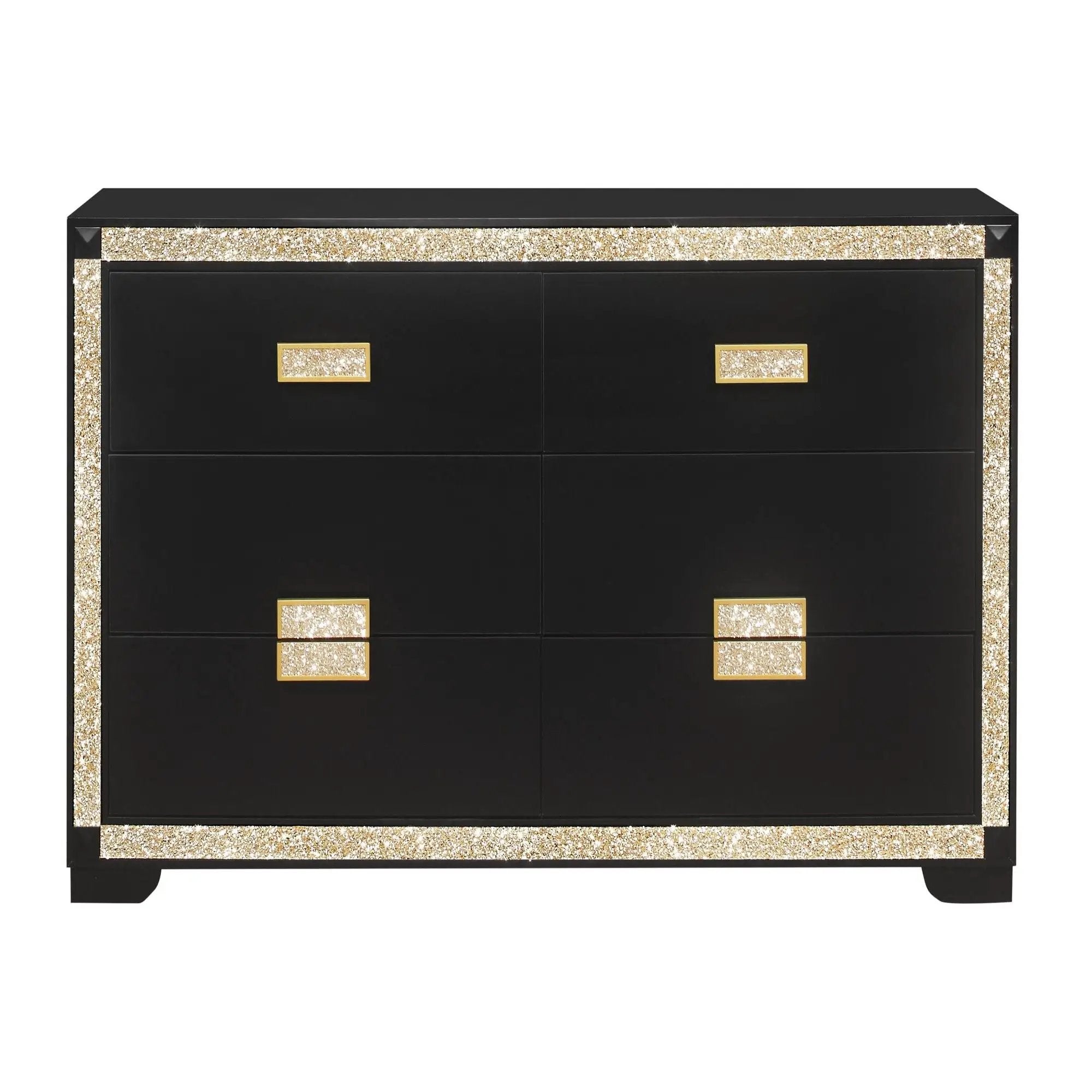 Lively - Dresser With Glitter Detail And Thick Bar Handle Hardware - Black by HouseOfZazla