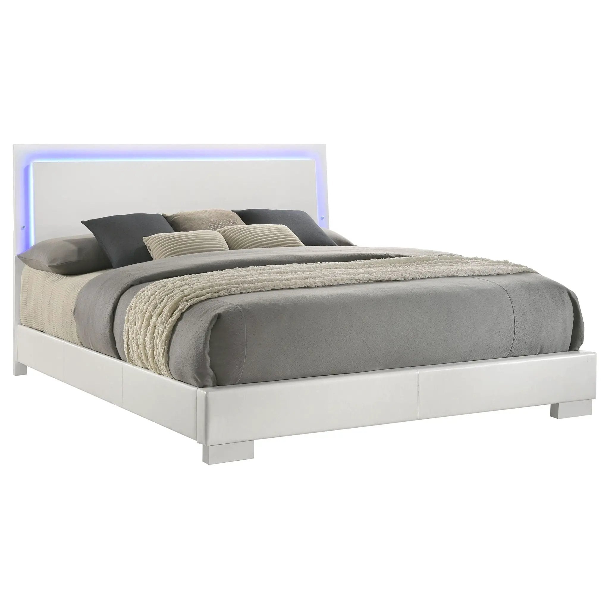 Felicity Wood Eastern King LED Panel Bed White High Gloss by Unique Piece Furniture