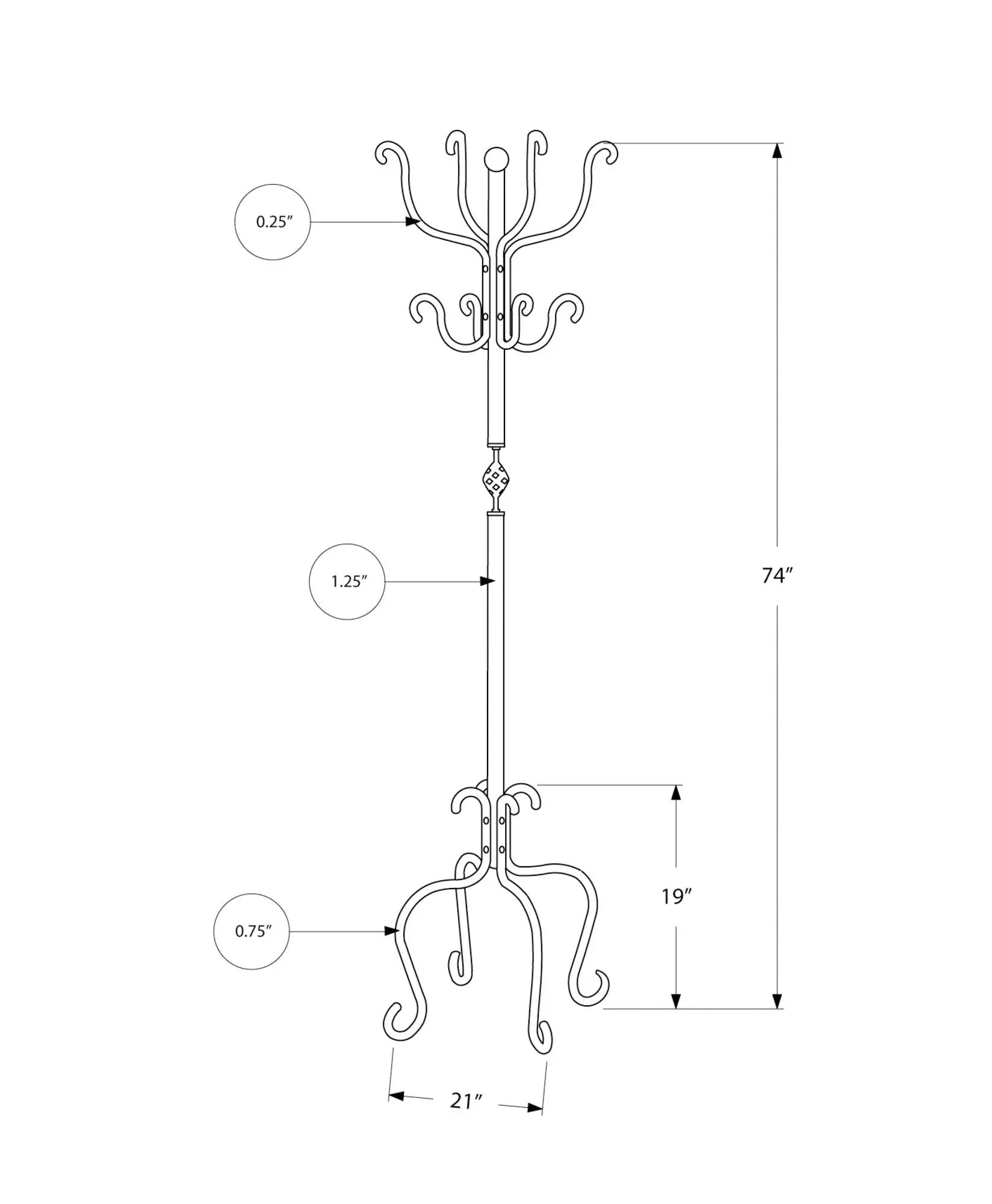 Coat Rack, Hall Tree, Free Standing, 8 Hooks, Entryway, Transitional - Black by Unique Piece Furniture