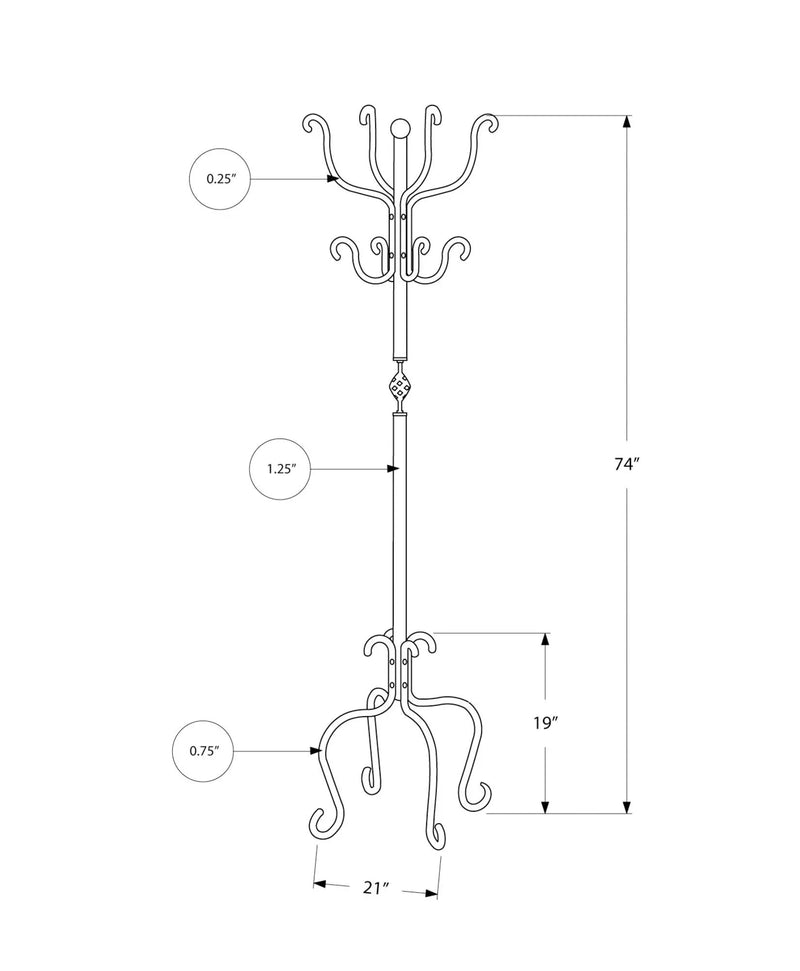 Coat Rack, Hall Tree, Free Standing, 8 Hooks, Entryway, Transitional - Black by Unique Piece Furniture