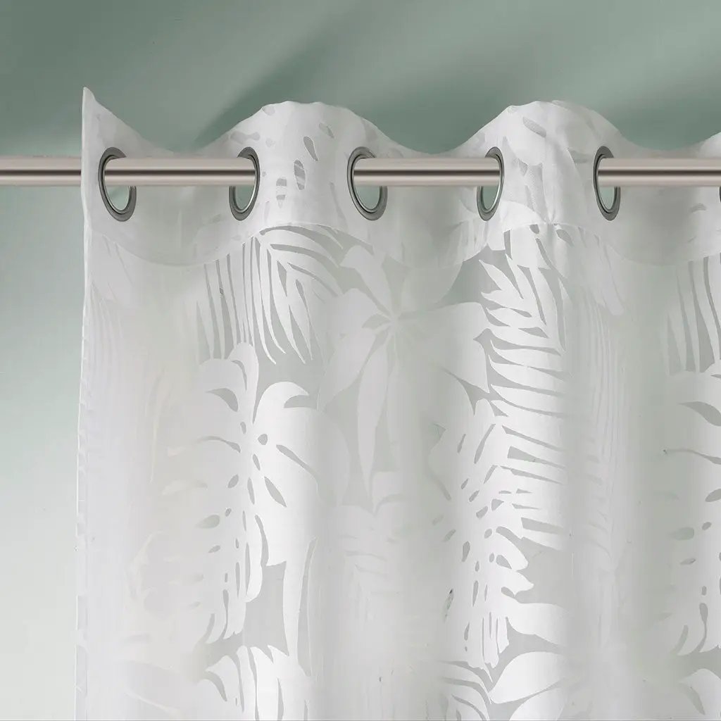 Palm Leaf Burnout Sheer Window Curtain White 50x63 by HouseOfZazla