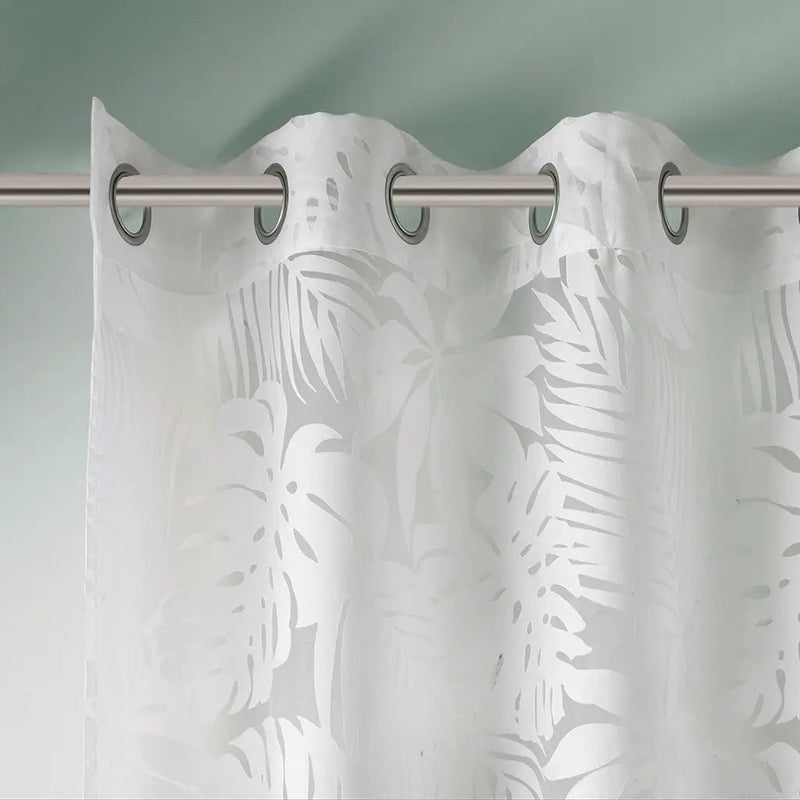 Palm Leaf Burnout Sheer Window Curtain White 50x63 by HouseOfZazla