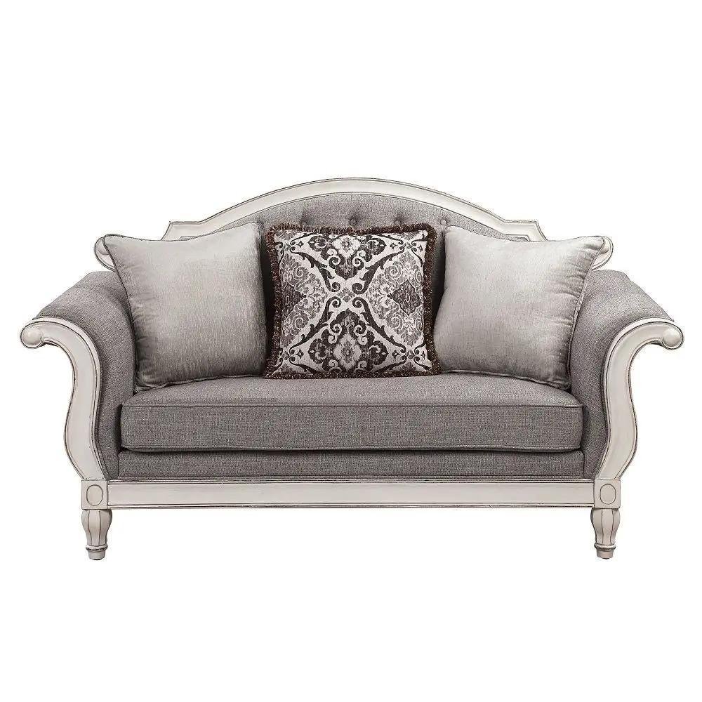 Florian - Loveseat With 3 Pillows - Gray Fabric & Antique White by Unique Piece Furniture