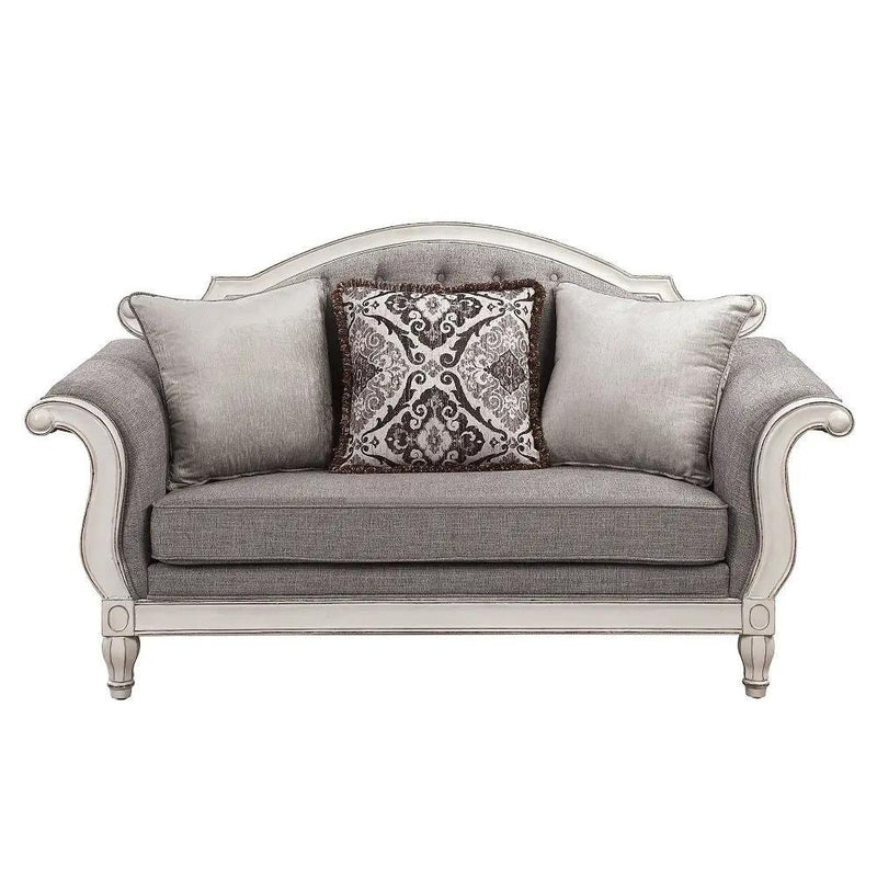 Florian - Loveseat With 3 Pillows - Gray Fabric & Antique White by Unique Piece Furniture