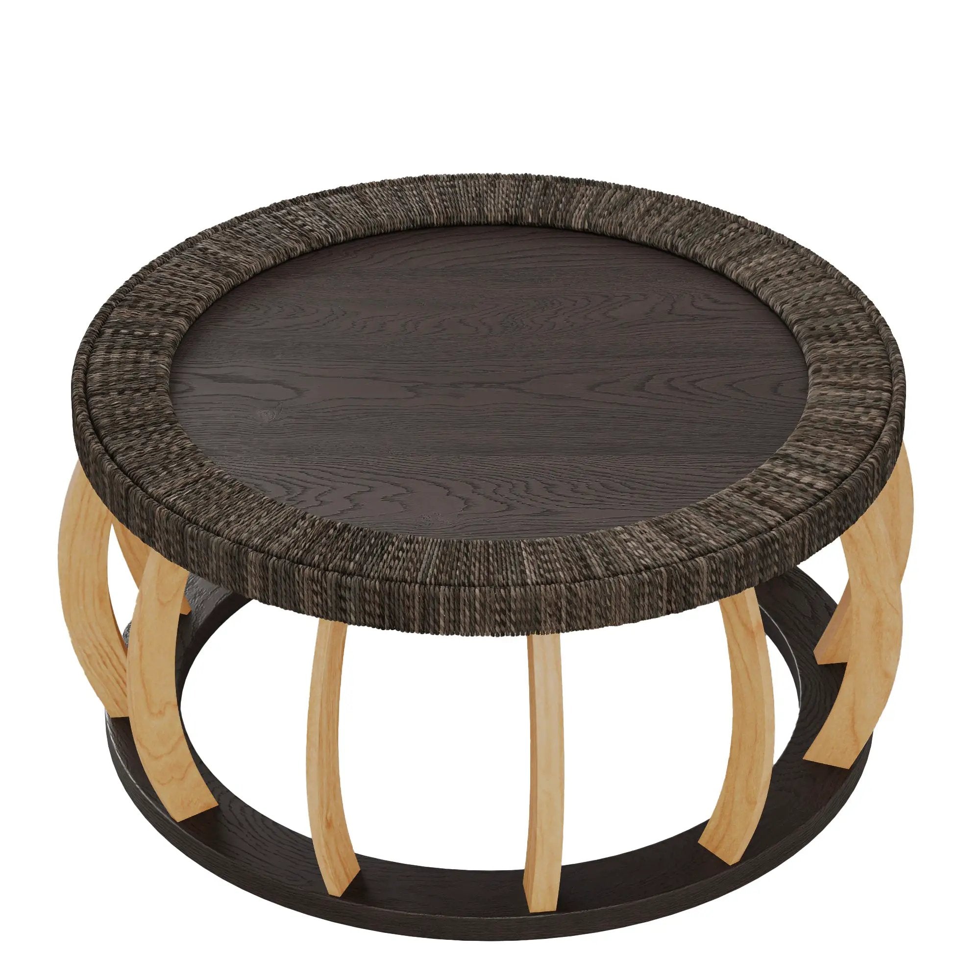 Vintage Rattan Solid Wood Round Coffee Table by HouseOfZazla