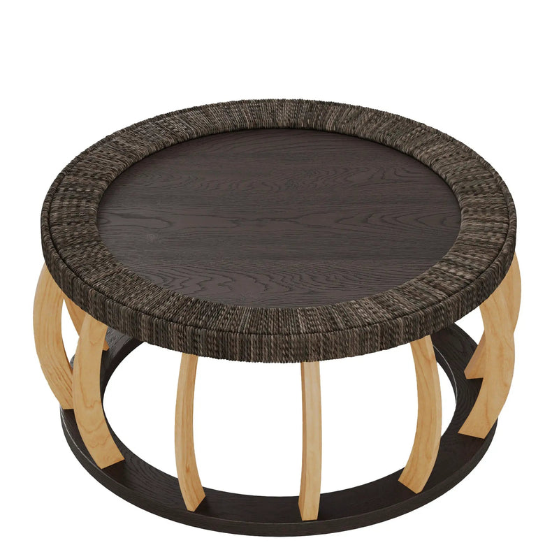 Vintage Rattan Solid Wood Round Coffee Table by HouseOfZazla