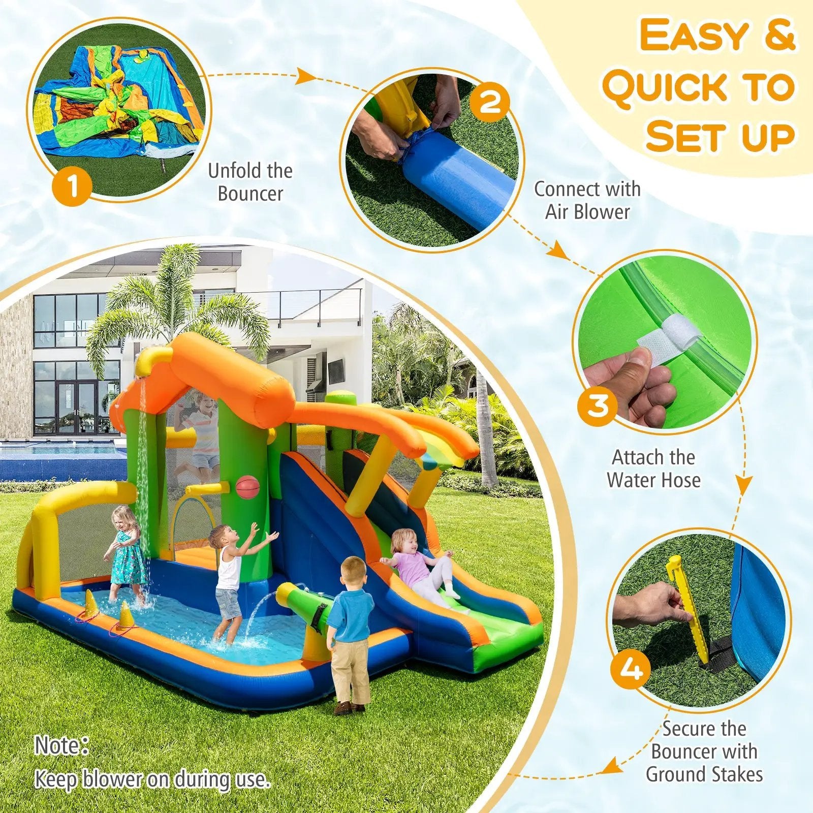 8-in-1 Jumping Castle with Slide and 520W Blower by DirectDeals