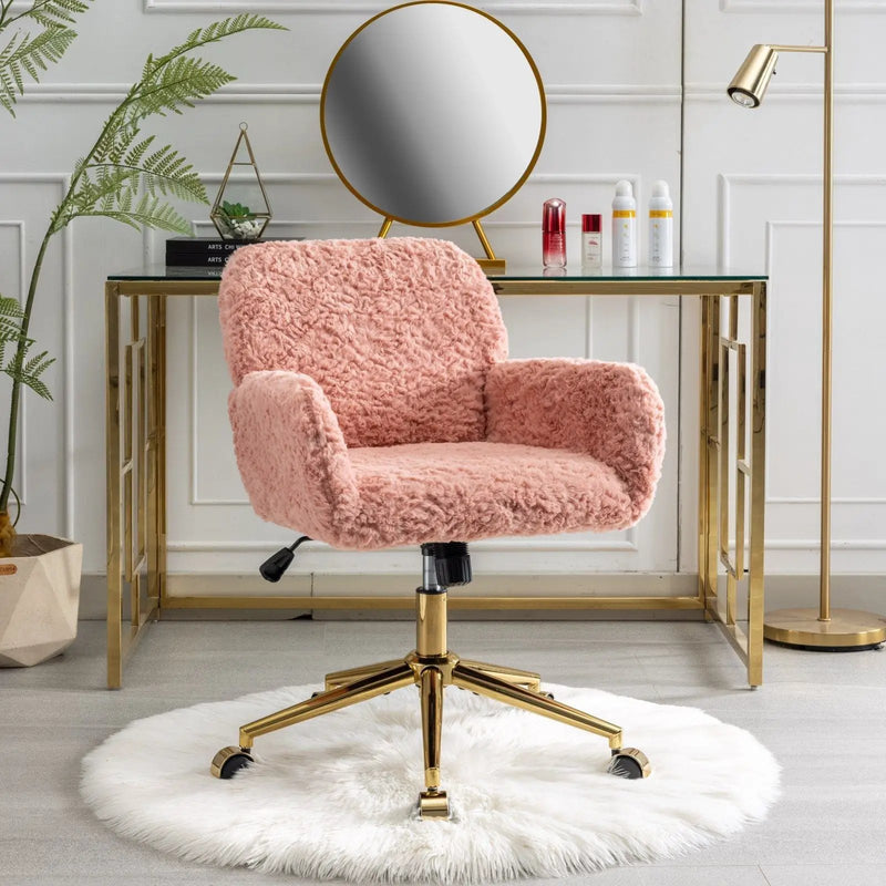 Office Chair, Artificial Rabbit Hair Home Office Chair With Metal Base, Adjustable Desk Chair Swivel Office Chair, Vanity Chair by HouseOfZazla