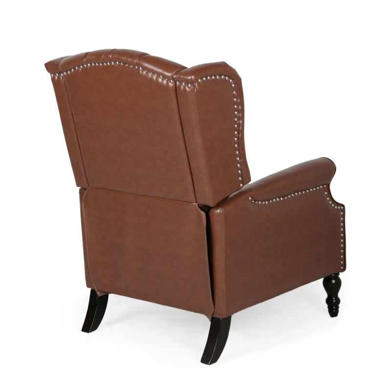 Upholstered Wingback Recliner With Nailhead Trim And Rolled Recessed Arms - Light Brown by Unique Piece Furniture
