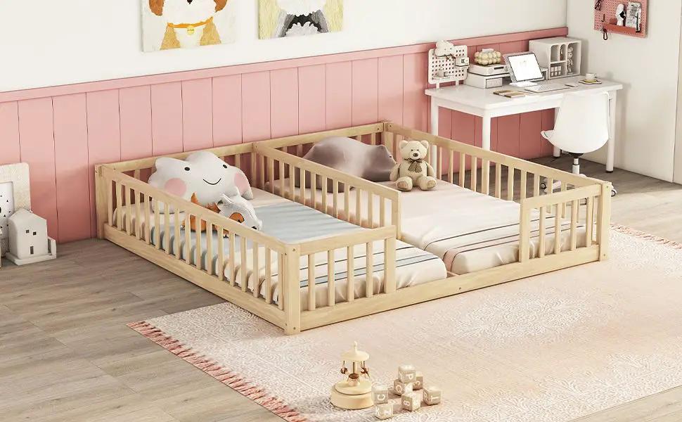 Double Floor Bed With Fence, Guardrails, Without Door by Unique Piece Furniture
