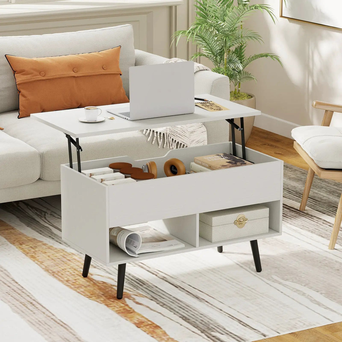 31.5 Inch Lift-Top Coffee Table with Hidden Storage and 2 Open Shelves, photo 6 of 40