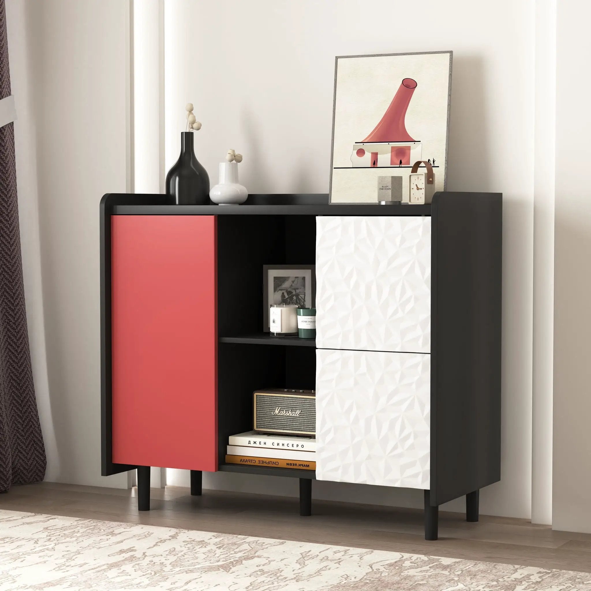 Modern Sideboard Buffet Cabinet With Doors And Unique Panel Styling by HouseOfZazla