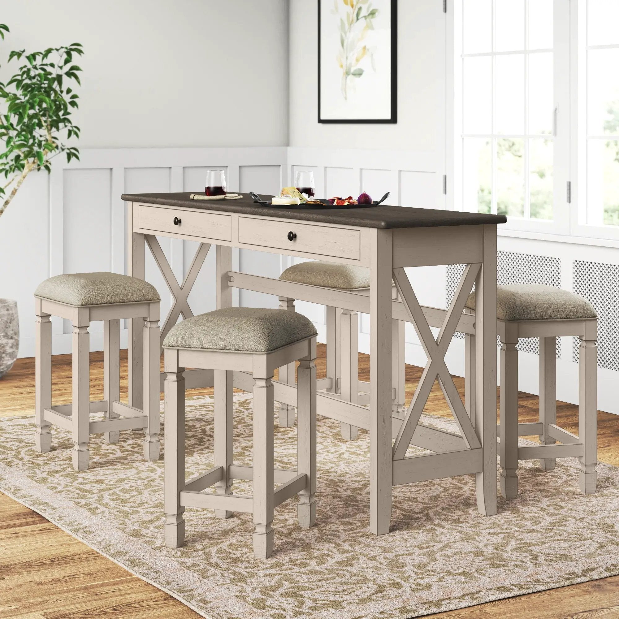 Console Table With 4 Stools - Antique White by HouseOfZazla