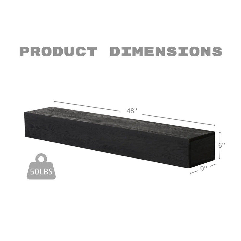 48'' Embossed Fireplace Mante, Wall Mounted Floating Shelf - Black by HouseOfZazla