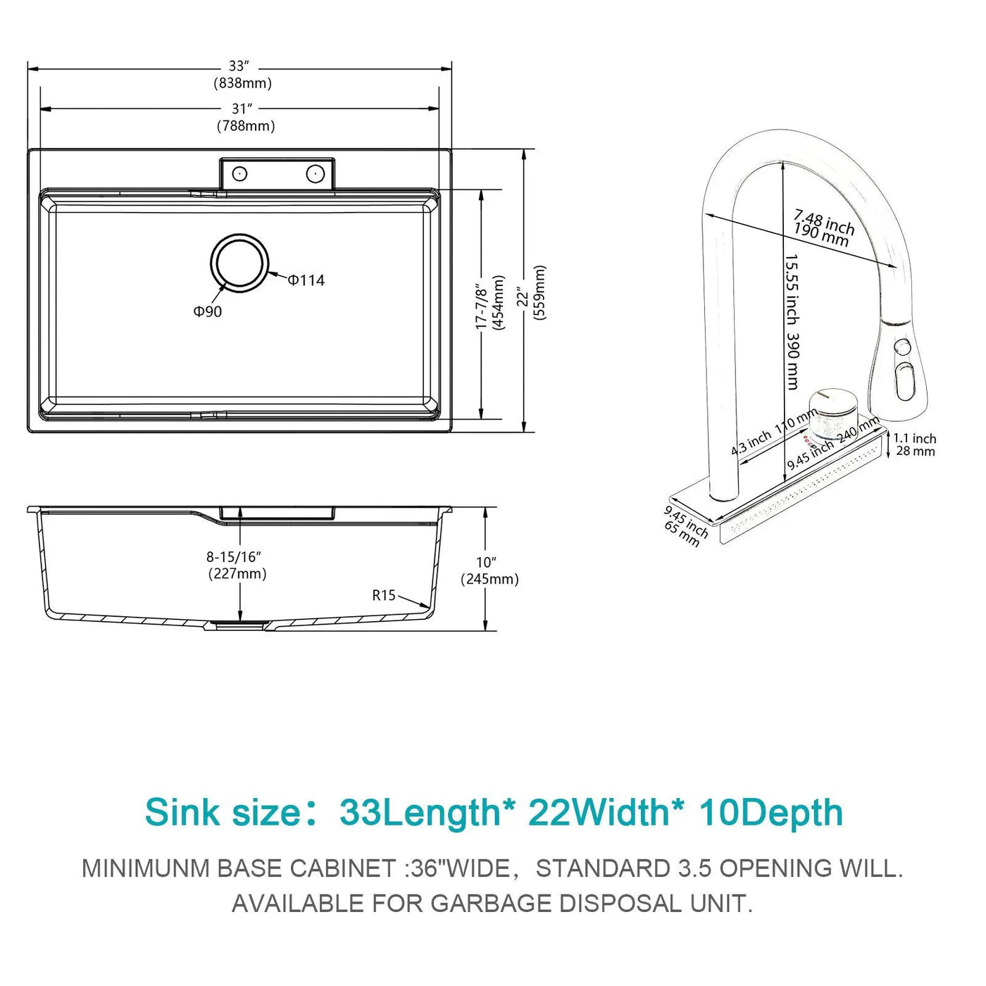 Waterfall Kitchen Sink With Pull Out Faucet & Cup Washer by HouseOfZazla