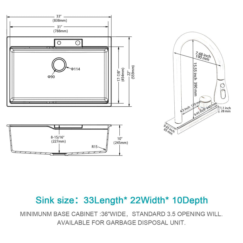 Waterfall Kitchen Sink With Pull Out Faucet & Cup Washer by HouseOfZazla