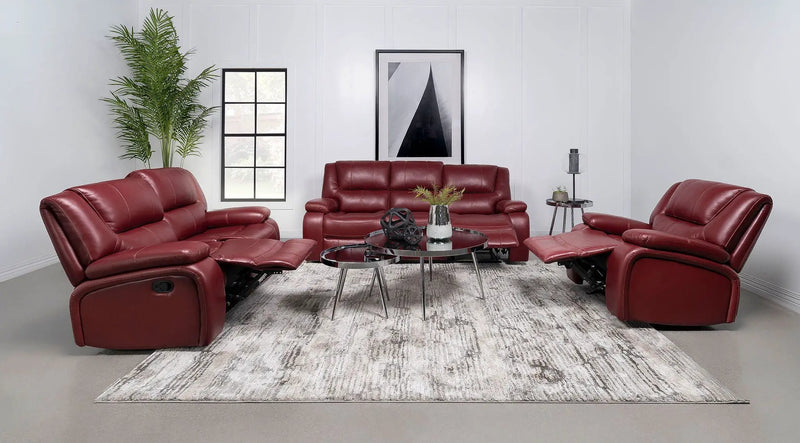 Camila 3-piece Upholstered Reclining Sofa Set Red by Unique Piece Furniture