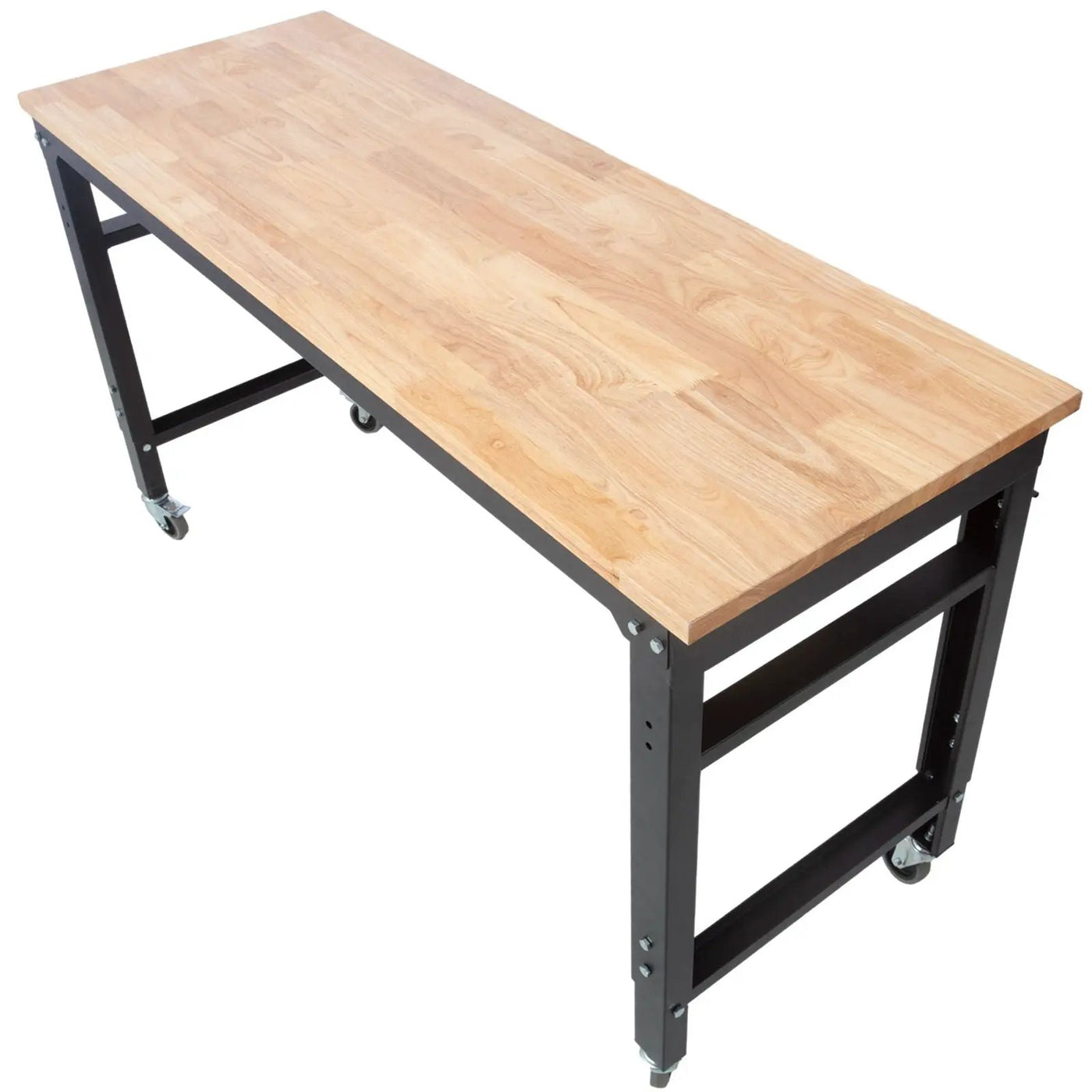 Wide Rolling Workbench For Garage, Adjustable Height, Workshop Tool Bench, Metal With Rubber Wood Top by HouseOfZazla