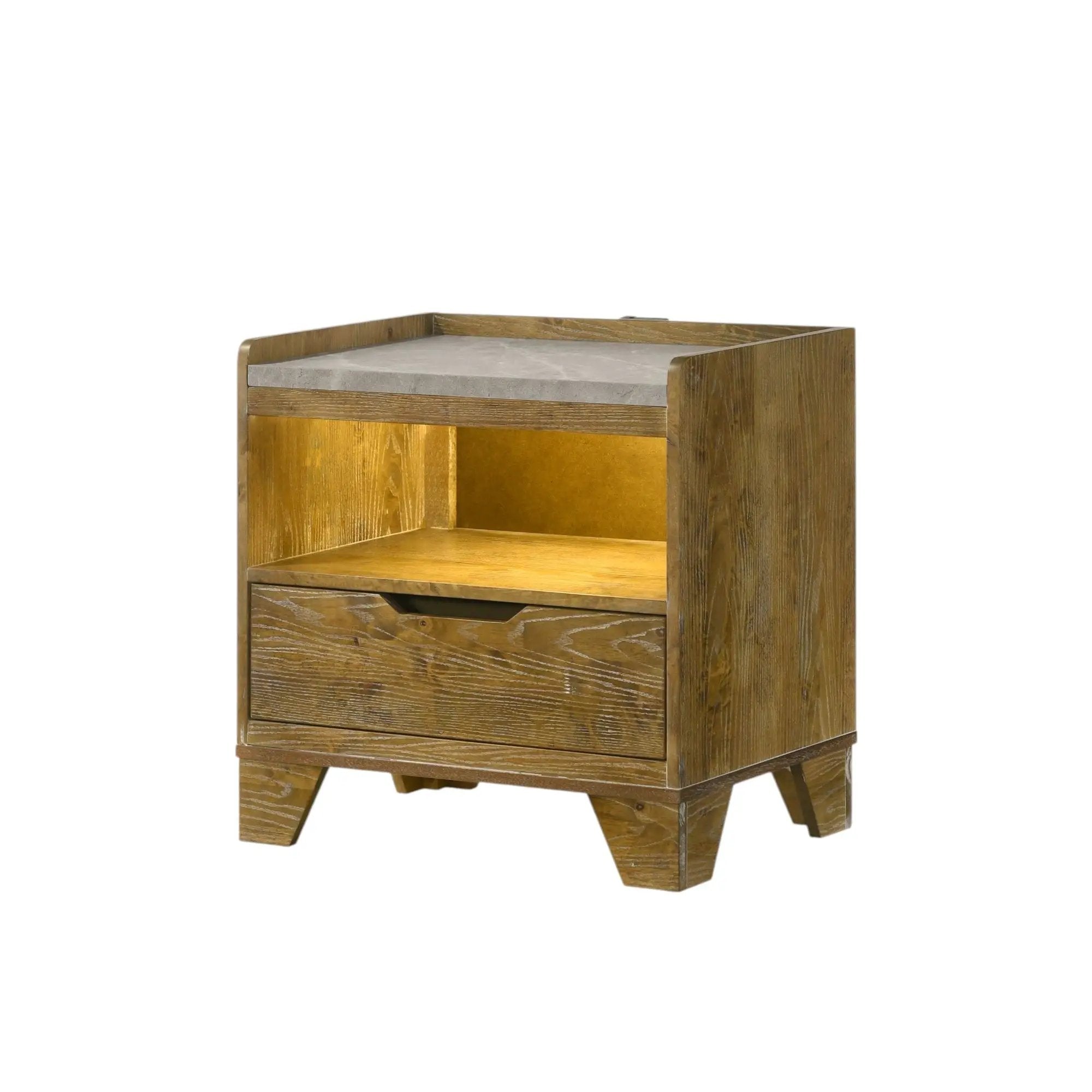 Garcia - Nightstand With LED And USB Port - Light Brown by HouseOfZazla